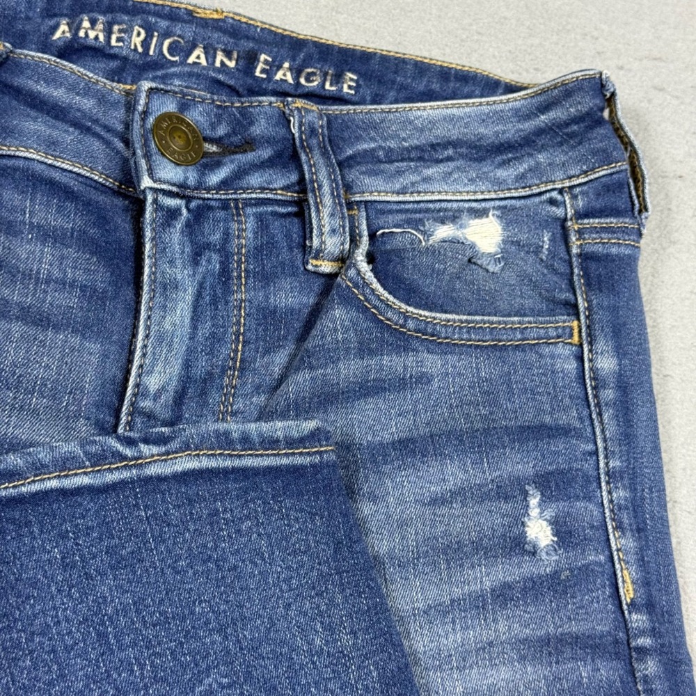 American Eagle Skinny Jeans Womens 6 Short Blue Distressed Ripped High Rise